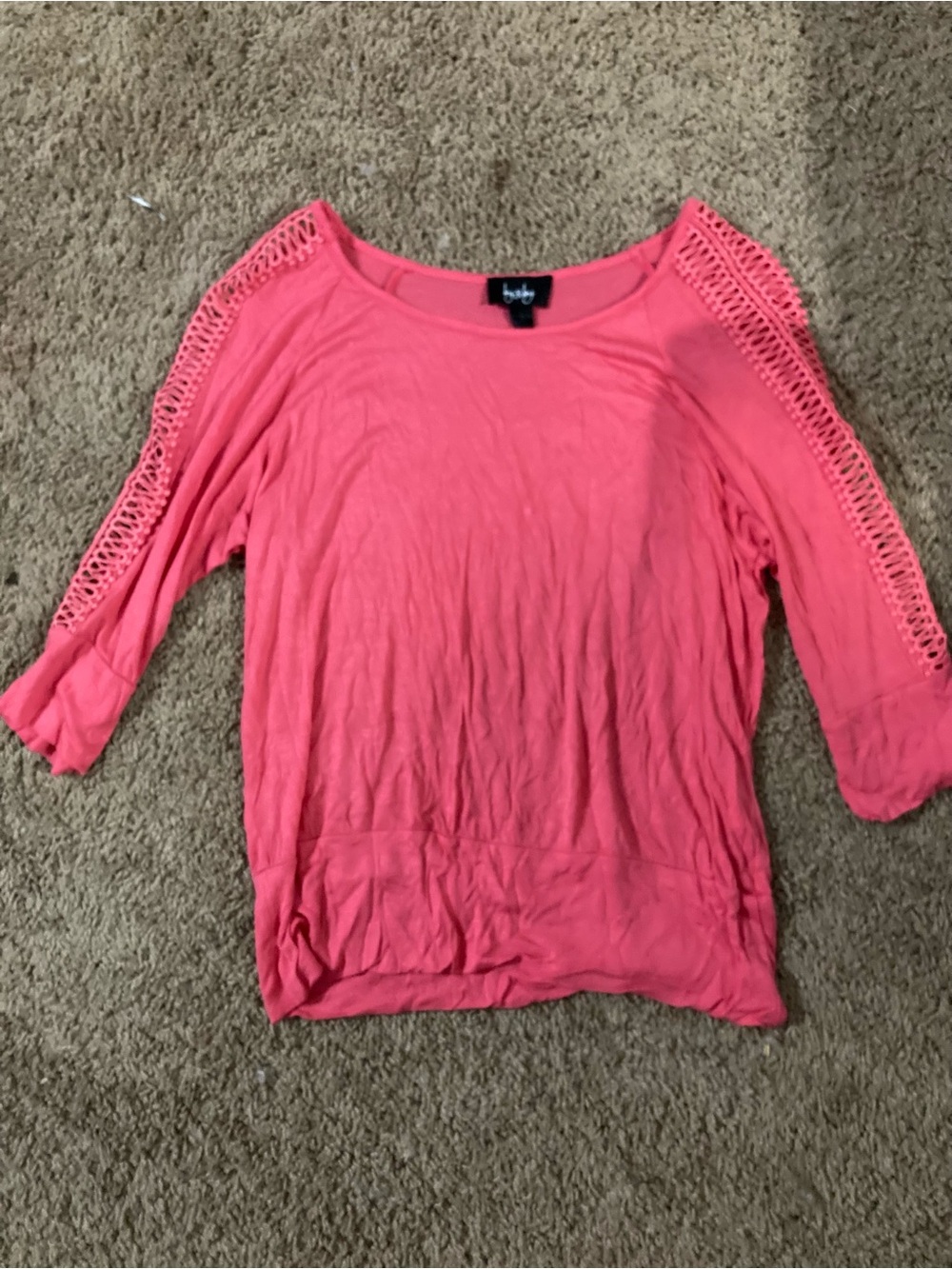 Coral Crochet-Detail Long Sleeve Top
